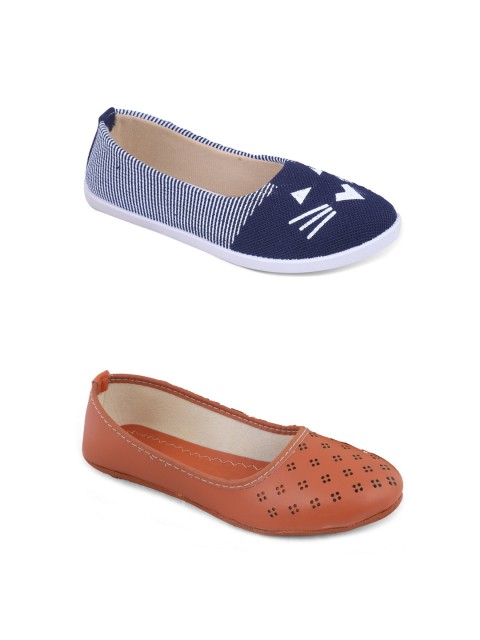 

FABBMATE Women Pack Of 2 Brown & Blue Printed Flats