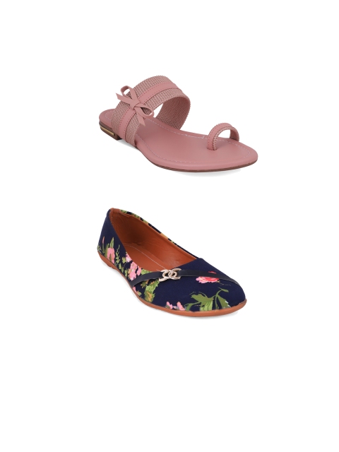 

FABBMATE Women Pack Of 2 Blue & Pink Printed Flats