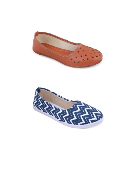 

FABBMATE Women Blue & Brown set of 2 Printed Ballerinas