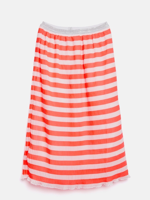 

612 league Girls Orange & White Accordion Pleat Striped Maxi Skirt
