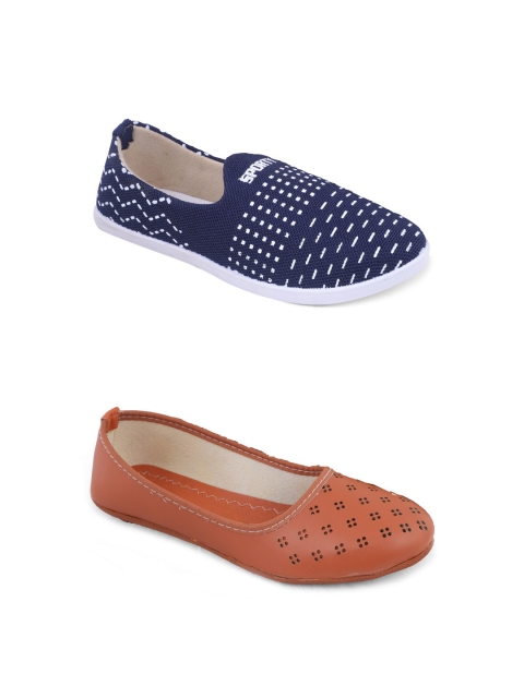 

FABBMATE Women Blue & Brown Pair of 2 Ballerinas