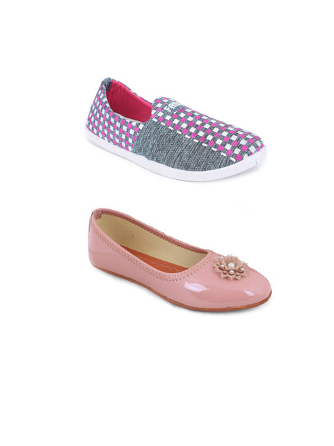 

FABBMATE Women Pink pair of 2 Printed Ballerinas