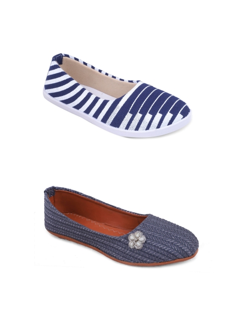 

FABBMATE Women Pack of 2 Blue Printed Bows Flats