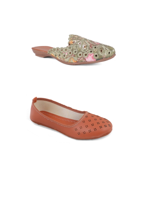 

FABBMATE Women Pack of 2 Brown Laser Cuts Flats