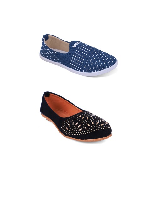 

FABBMATE Women Pack of 2 Blue Printed Bows Flats