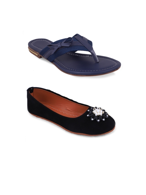 

FABBMATE Women Black & Blue Bows Flats Pack Of 2