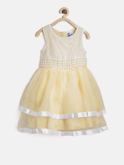 

612 league Girls Yellow Embellished Fit and Flare Dress