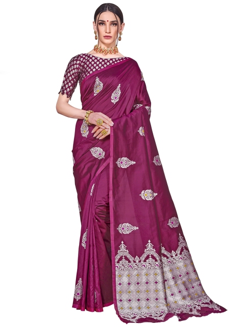 

SARIYA Purple & Pink Floral Zari Silk Blend Banarasi Saree