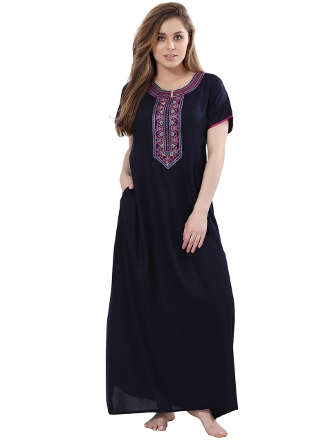 

Be You Navy Blue Embroidered Maxi Nightdress