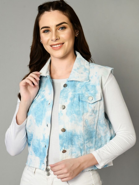 

IUGA Women Multicoloured Washed Crop Denim Jacket, Multi