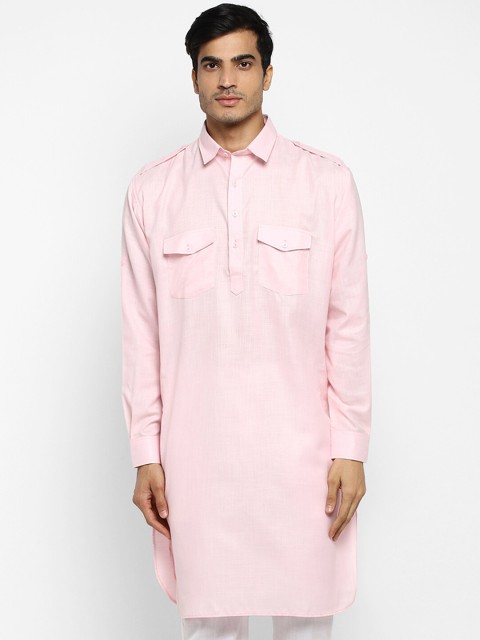 

ROYAL KURTA Men Pink Angrakha Pure Cotton Kurta with Pyjamas