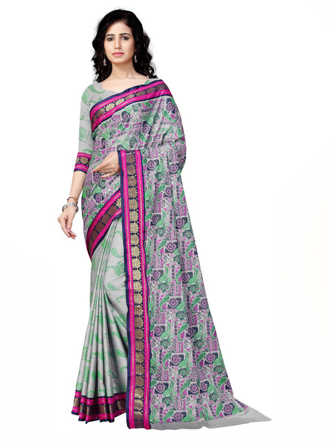 

VENISA Grey & Pink Floral Bagh Saree