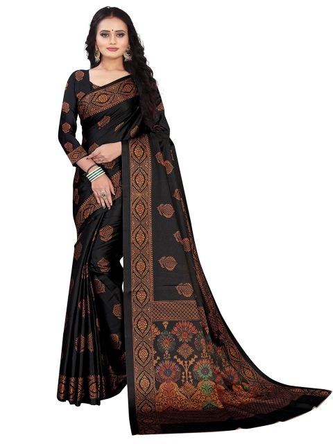 

VENISA Black & Gold-Toned Floral Zari Bagh Saree