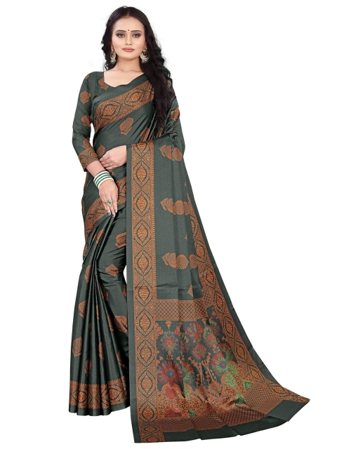 

VENISA Green & Orange Floral Zari Bagh Saree