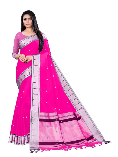 

VENISA Pink & Pink Embellished Zari Pure Silk Block Print Saree