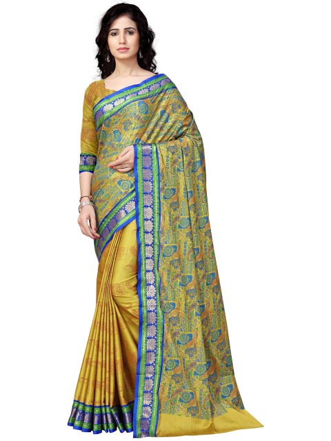 

VENISA Mustard & Blue Floral Bagh Saree