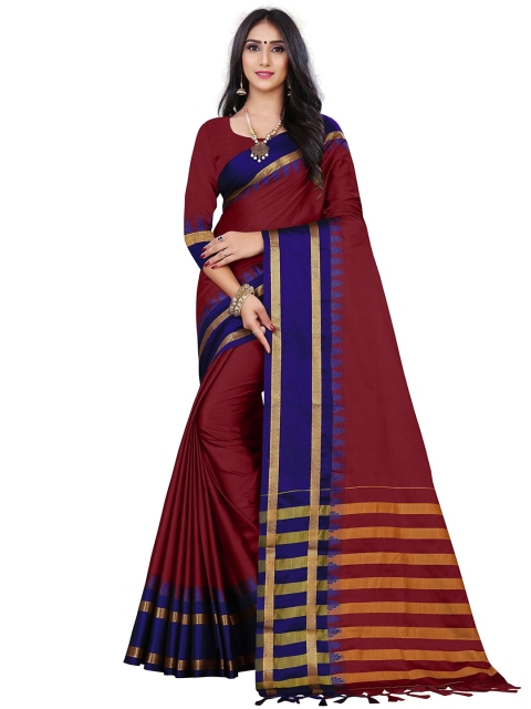 

VENISA Maroon & Navy Blue Striped Saree