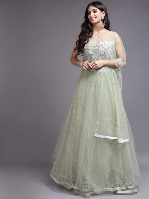 

SAARYA Beige Embellished Net Maxi Dress