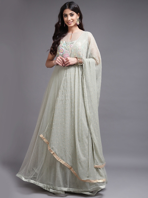 

SAARYA Beige Embellished Net Maxi Dress