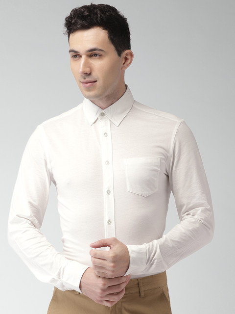 

Celio Men Off-White Straight Regular Fit Solid Smart Casual Shirt