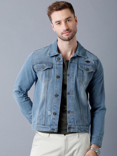 

YOVISH Men Blue Washed Denim Jacket with Embroidered