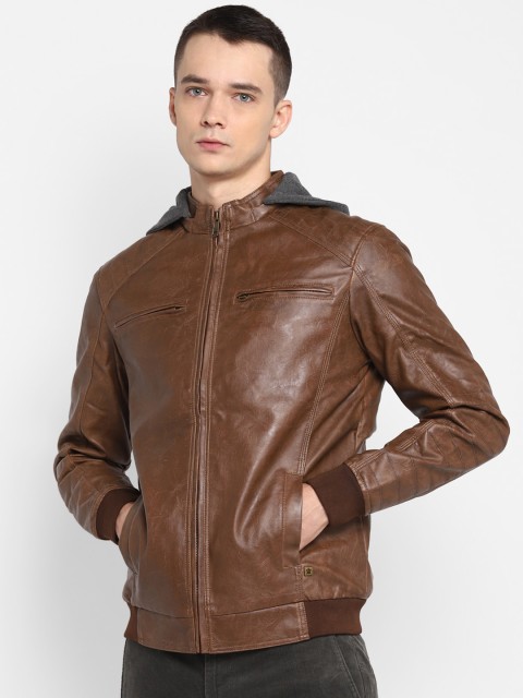 

Turtle Men Brown Geometric Windcheater Outdoor Bomber Jacket