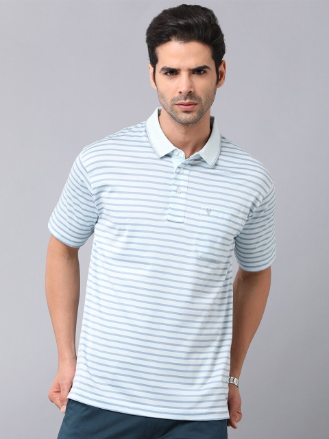 

Classic Polo Men Blue Striped Polo Collar T-shirt