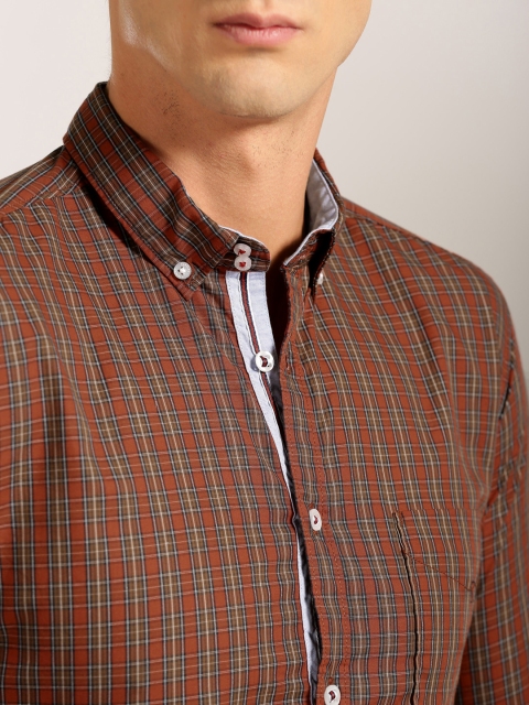 

Harvard Men Rust Orange & Brown Checked Casual Shirt