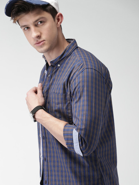 

Harvard Men Navy Blue & Grey Regular Fit Checked Casual Shirt