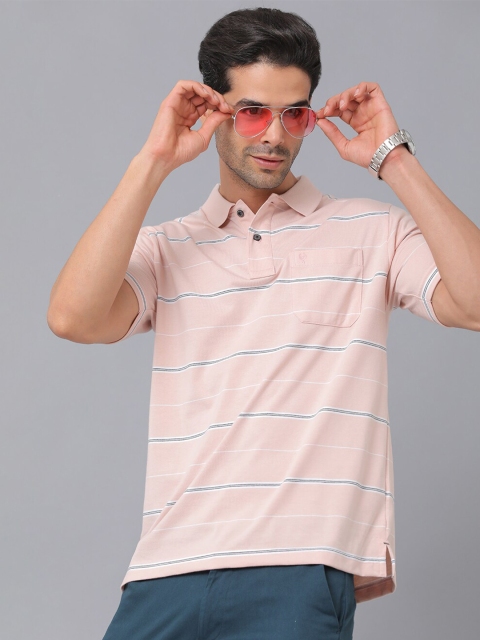 

Classic Polo Men Pink Striped Polo Collar T-shirt