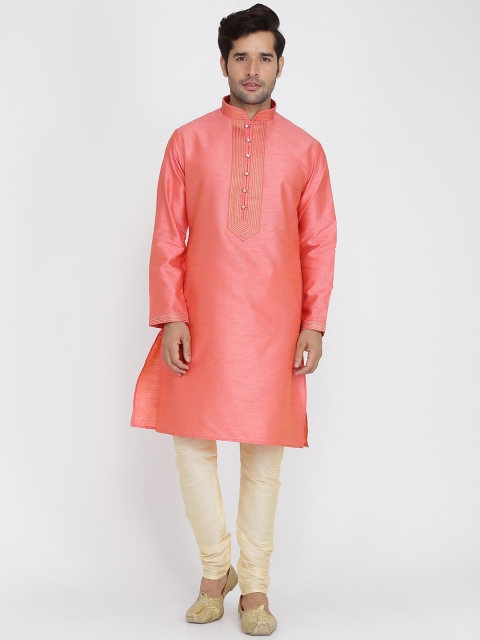

ROYAL KURTA Men Pink Embroidered Kurta with Churidar