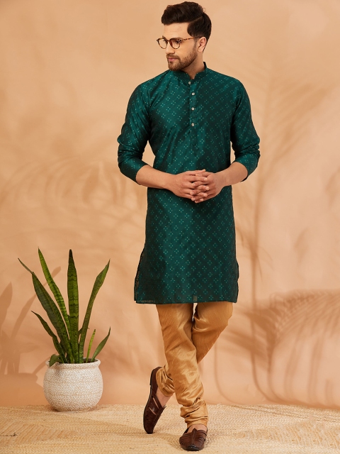 

Armaan Ethnic Men Olive Green Ethnic Motifs Chikankari Kurta with Pyjamas