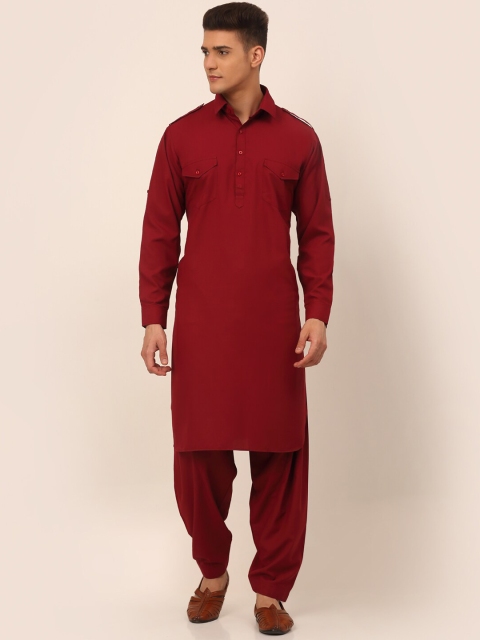 

Jompers Men Maroon Pleated Pure Cotton Kurta with Salwar