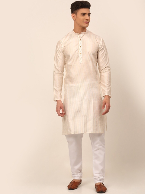

Jompers Men Cream-Coloured Angrakha Chikankari Kurti with Pyjamas