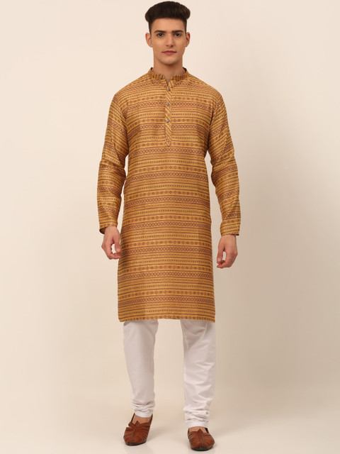 

Jompers Men Yellow Printed Sequinned Kurta with Trousers