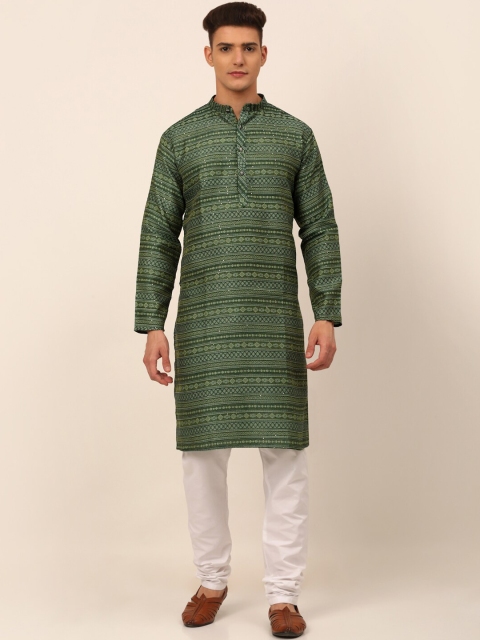 

Jompers Men Green Ethnic Motifs Sequinned Kurti with Dhoti Pants