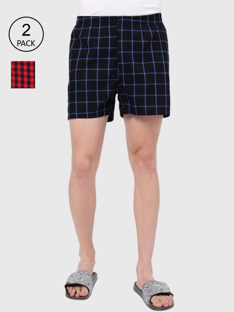 

R&B Men Pack Of 2 Checked Pure Cotton Boxers, Red