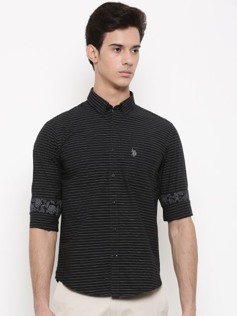 

U.S. Polo Assn. Men Black & White Regular Fit Striped Casual Shirt