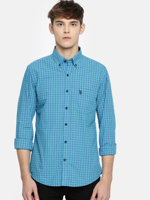 

U.S. Polo Assn. Men Blue Regular Fit Checked Casual Shirt