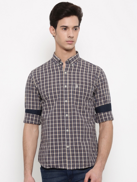 

U.S. Polo Assn. Men Beige & Blue Regular Fit Checked Casual Shirt