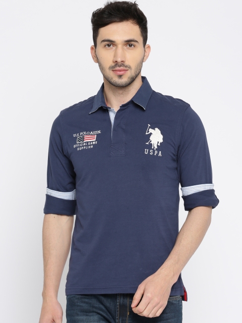 

U.S. Polo Assn. Men Navy Blue Solid Polo Collar T-shirt