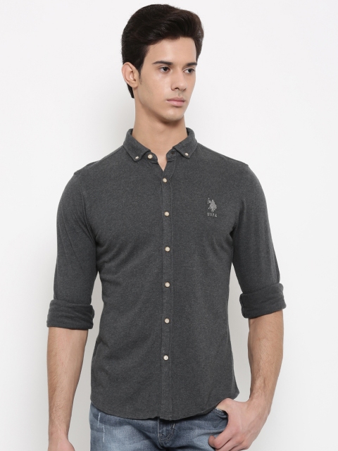 

U.S. Polo Assn. Men Charcoal Grey Regular Fit Solid Casual Shirt