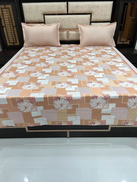 

Pure Decor Orange & White Floral 300 TC Queen Bedsheet with 2 Pillow Covers