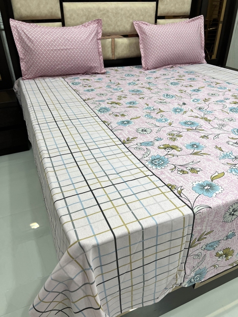 

Pure Decor Pink & White Floral 300 TC Queen Bedsheet with 2 Pillow Covers