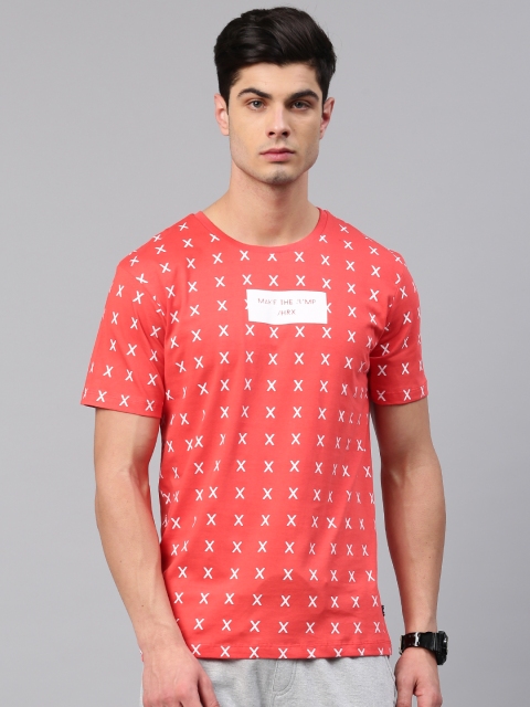 

HRX by Hrithik Roshan Men Coral Pink Printed Round Neck T-shirt