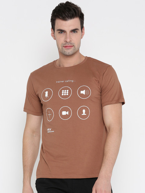 

HRX by Hrithik Roshan Men Brown Printed Round Neck T-shirt