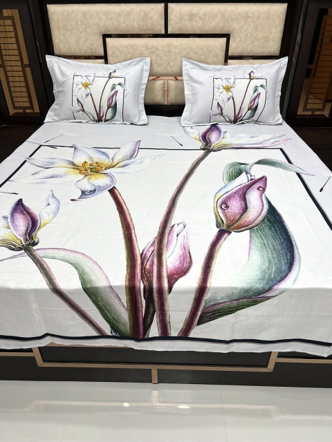 

Pure Decor Grey & Black Floral 350 TC King Bedsheet with 2 Pillow Covers