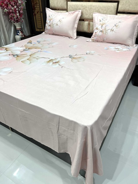 

Pure Decor Pink & White Floral 350 TC King Bedsheet with 2 Pillow Covers