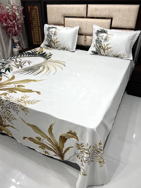 

Pure Decor Green & White Floral 350 TC King Bedsheet with 2 Pillow Covers