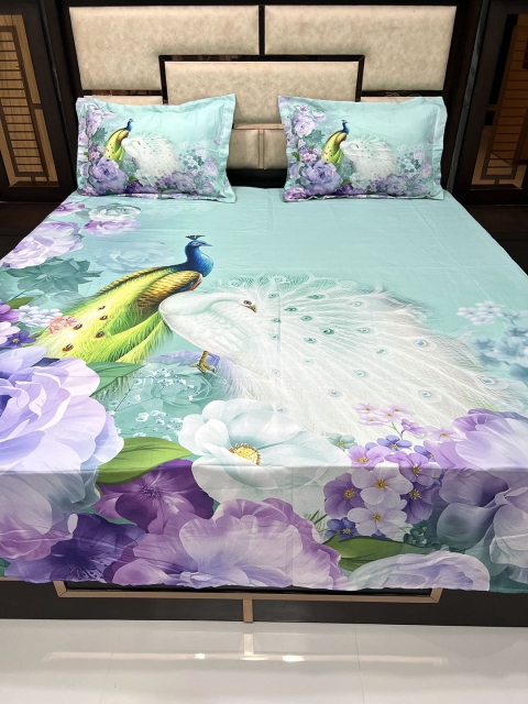 

Pure Decor Green & Pink Floral 350 TC King Bedsheet with 2 Pillow Covers